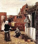 HOOCH, Pieter de Woman and Maid in a Courtyard st Spain oil painting artist